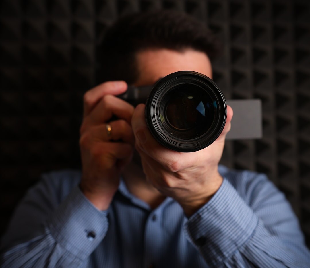 Person practicing on-camera delivery in a studio setting